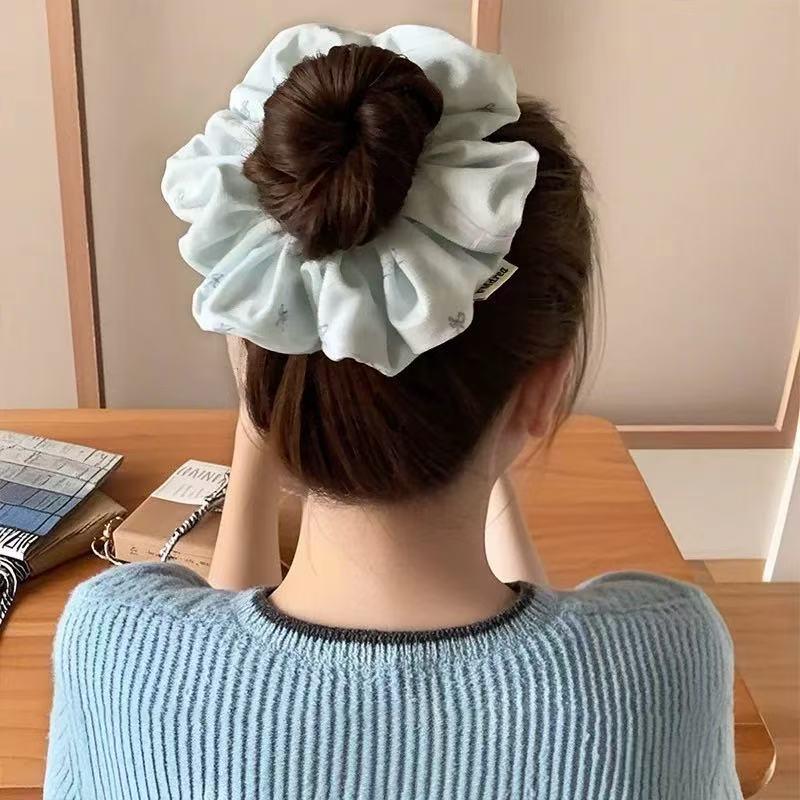 Korean Style Blue Bowknot Printed Large Elastic Hair Band,a Sweet and Fresh Hair Accessory for Women To Make Buns and Ponytail