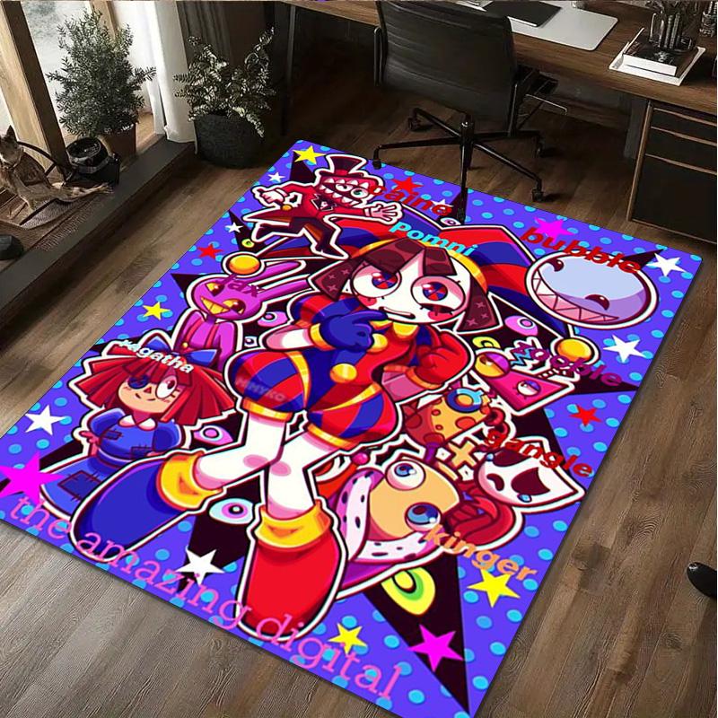 Cartoon-Figur Pomni Teppich Büro Dekorativer Teppich Für Wohnzimmer Schlafzimmer Fußmatte Bodenläufer Computerstuhl Bereichsteppich perfektes Weihnachtsgeschenk