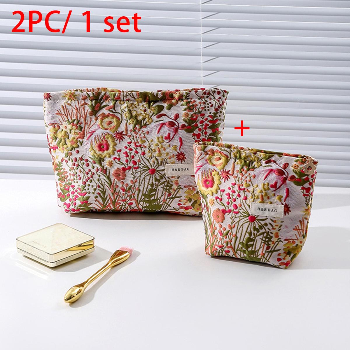 

2PC retro floral jacquard makeup bag with random printing, high appearance level, portable toiletries bag, portable storage bag красный
