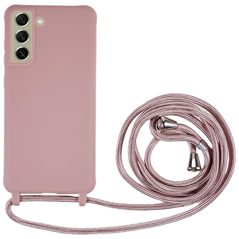 For Samsung Galaxy S21 FE 5G Shockproof Back Cover Flexible TPU Phone Case with Lanyard