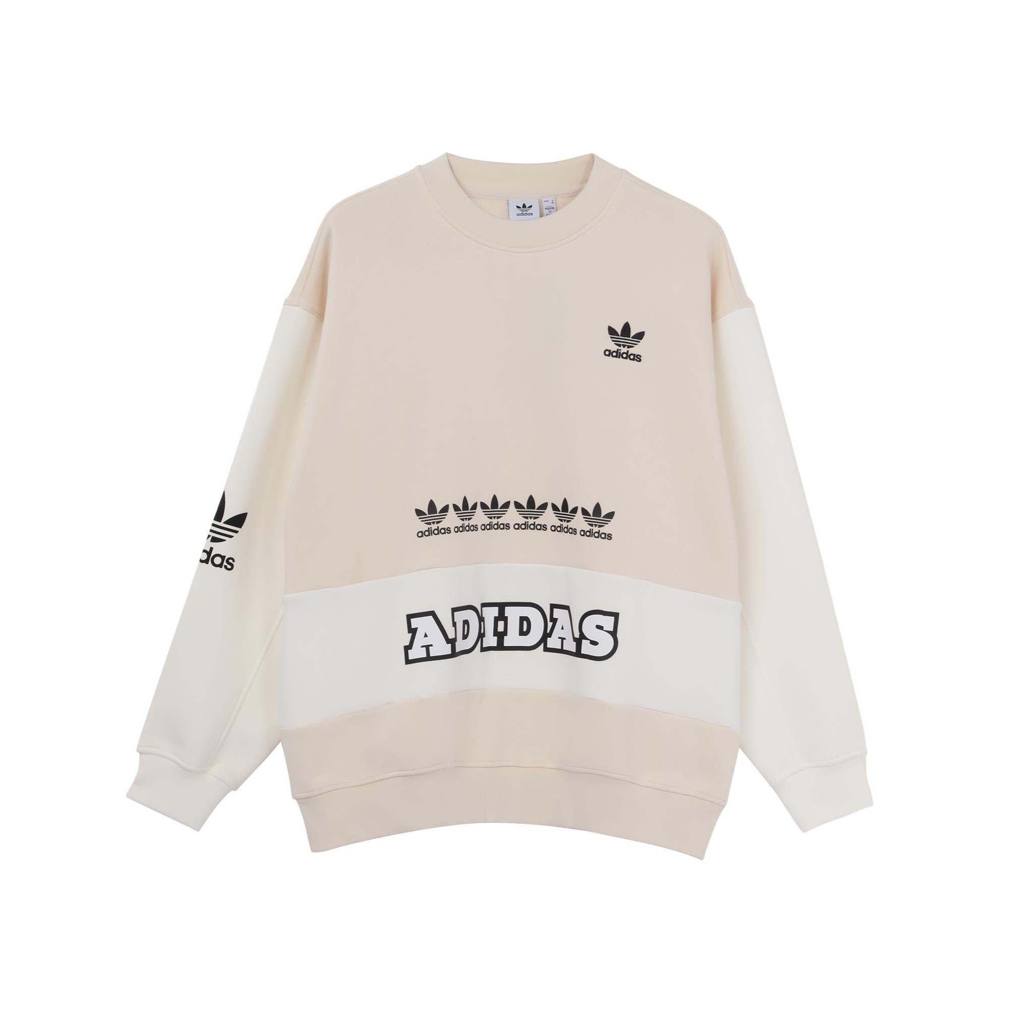 

Adidas Originals Color Block Spliced Vintage Large Logo Crewneck Sweatshirt Women Daily Casual Top Off White H20451 36