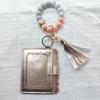 Leopard Print Silicone Bead Bracelet Keychain for Women with Tassel Pendant