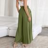 Women's Color Trousers Elastic Belt Wide Leg High Waist Long Culottes