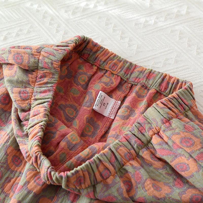 Autumn and Winter Cotton Flower Printing Women's Retro Style Small Flower Pajamas Set Long Sleeved Home Clothing Set