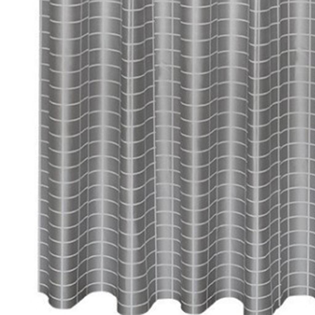180x180CM Shower Curtain with Stainless Steel Buckle 12 Hooks Grey Grid PEVA Bath Curtain Set for