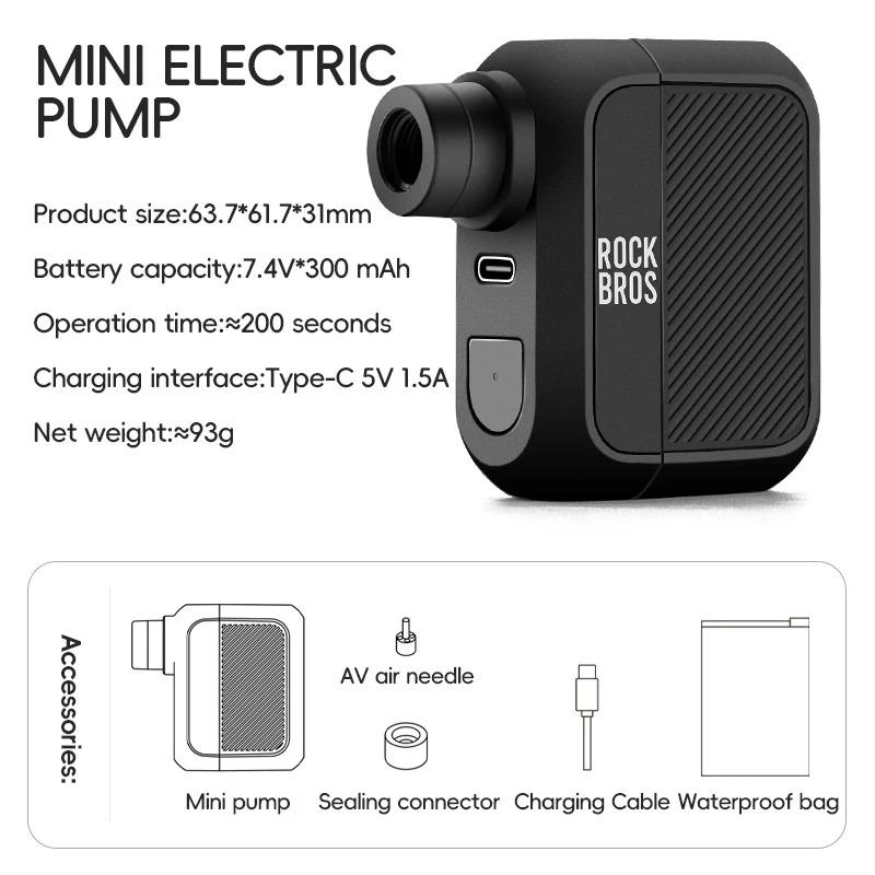 ROCKBROS Electric Air Pump Portable 100PSI Bicycle Pump Air Compressor Rechargeable Tire Inflator Pump 300mAh Battery Capacity AS110