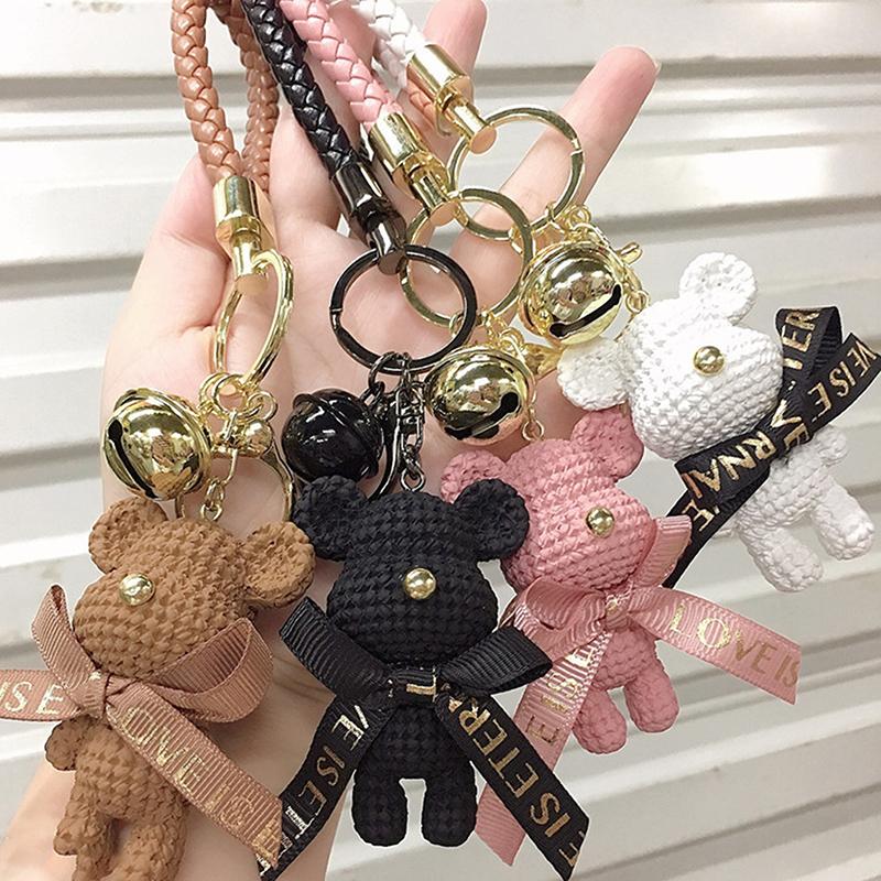 Cute Resin Keychain Charm Bow Bear Pendant For Women Bag Car Keyring Mobile Phone Fine Jewelry Accessories Kids Girl Gift