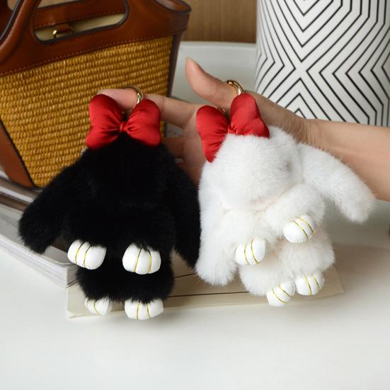 Plush Bunny Keychain Furry Faux Fur Rabbit Pendant Key Chain Soft Animal Keyring Accessory for Women Purse Backpack Decor