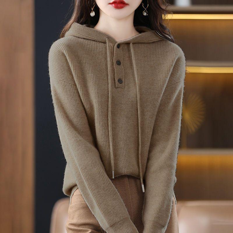 

Пуловер, универсальный свитер с капюшоном, пуловер, вязаный свитер 2022, высококачественный свободный низ, рубашка, свитер, женский One Size темные хаки