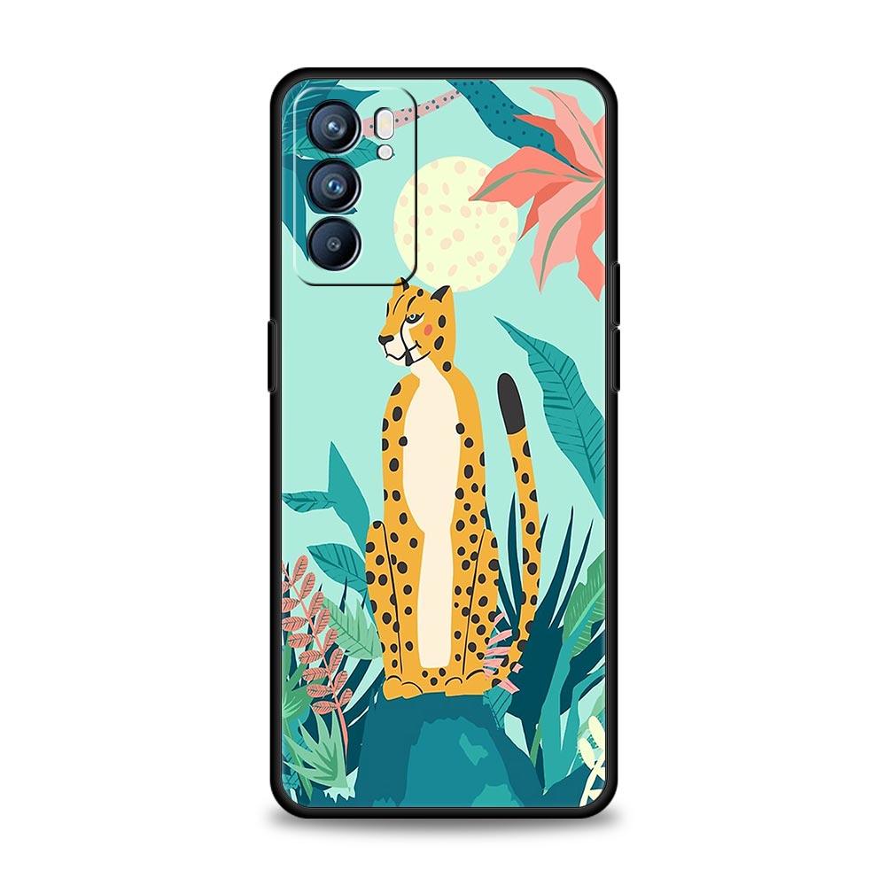 Phone Case Cover For Oppo A17 A31 A54 A57 A78 A79 Find X5 X6 Reno 7 8 10 11 12 13 F Pro Soft TPU Tropical Jungle Print Leopard