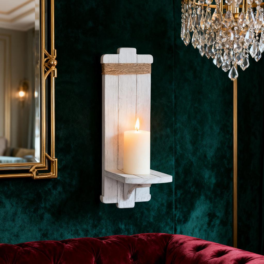 Large Candle Holder Wall Decoration For House, Two Sets Of Rustic Wooden Candle Holders With Floating Shelves For Fireplace Or Living Room