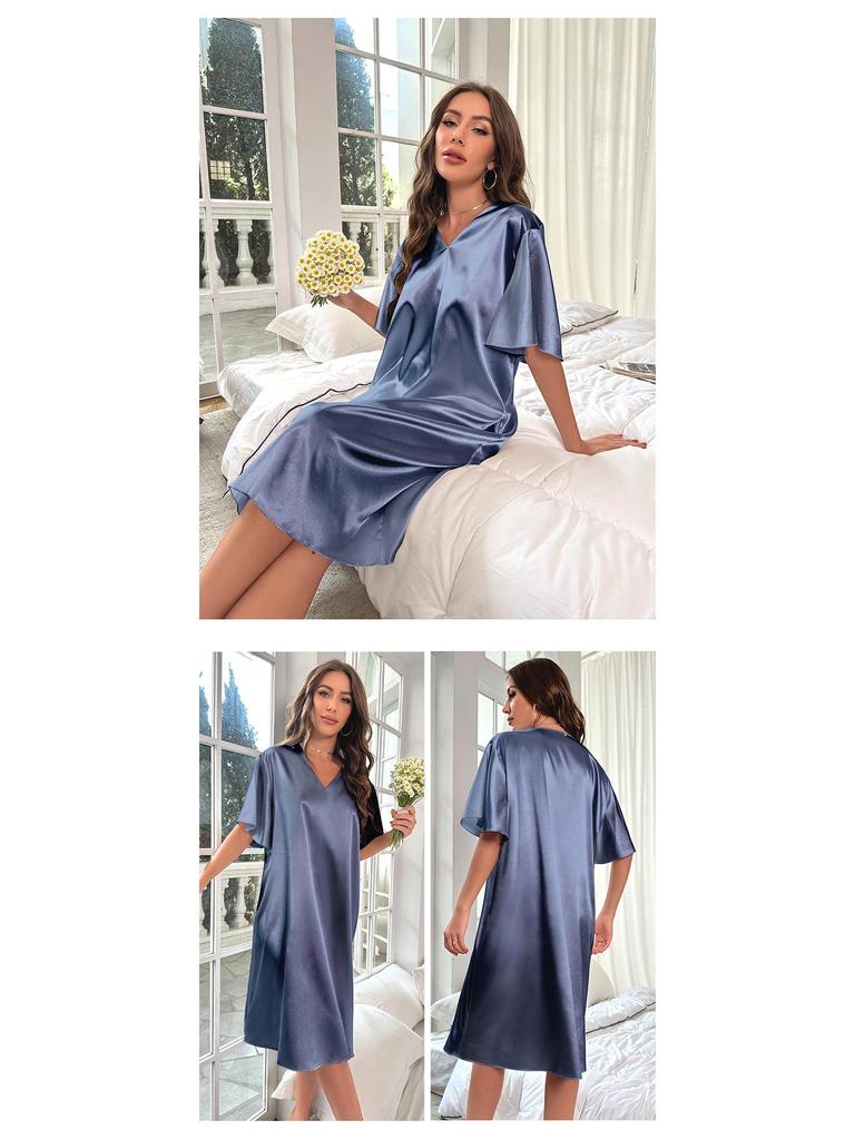 Dámská nadměrná dlouhá noční košile z ledového hedvábí - Letní chladivá, tenká domácí noční košile