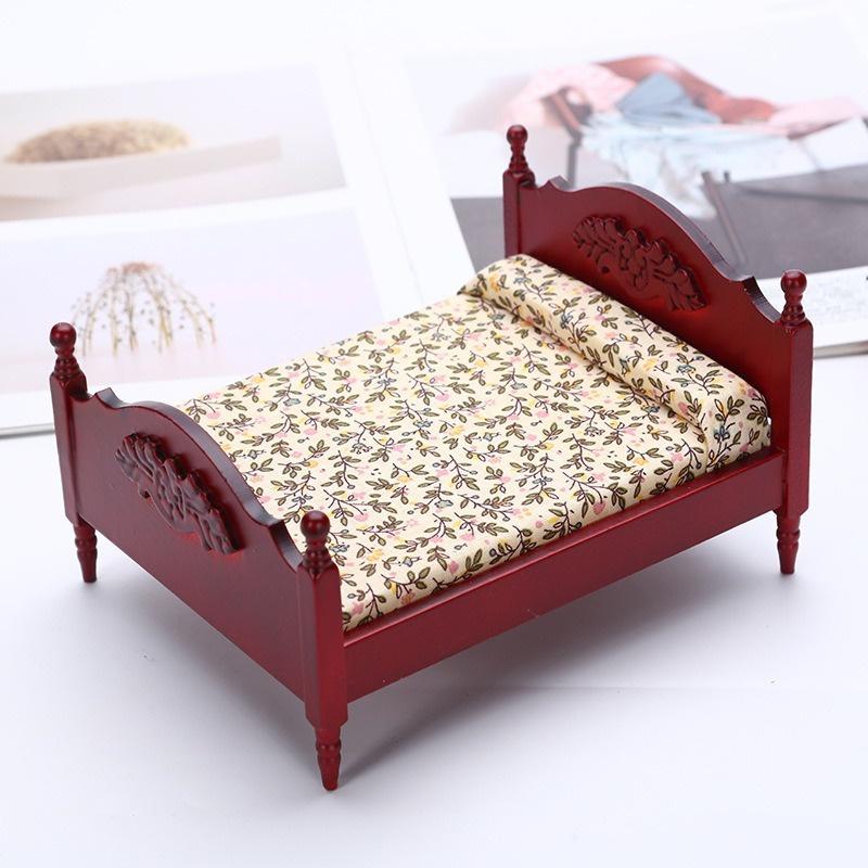 Kids Toys Dollhouse Furniture Mini Bed Set Miniature Living Room Kids Pretend Play Toy Wooden Toys Doll House Accessories