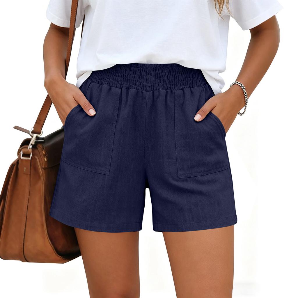 Women Casual High Waisted Wide Leg Linen Shorts With Pockets