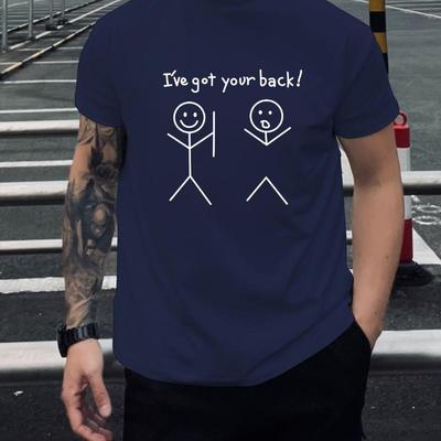I’ve Got Your Back!" Stick Figure Print T-Shirt,Lightweight Summer T-Shirt Breathable Cool, Comfortable Wear