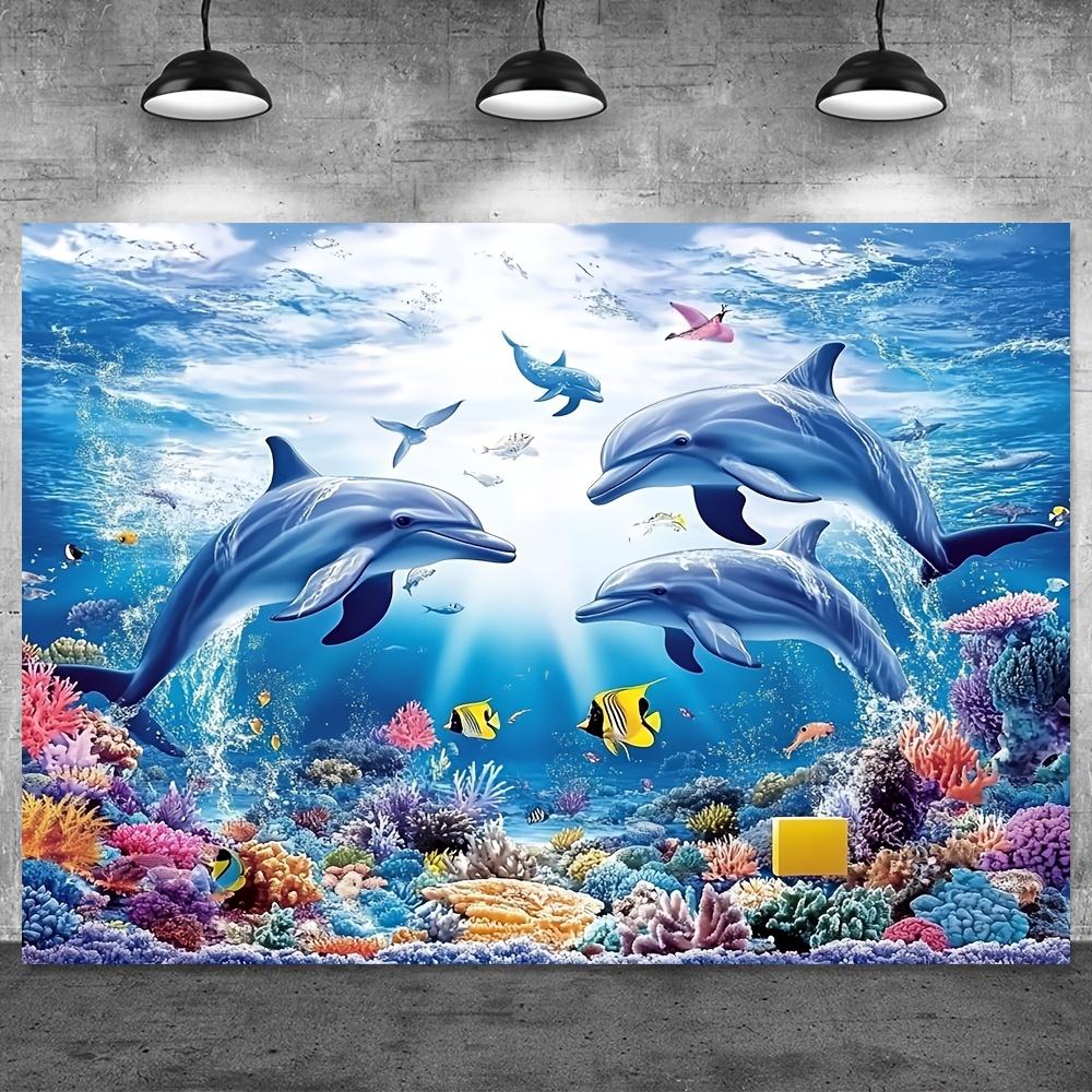 1pc Giant Ocean Dolphin Wall Tapestry, Universal Holiday Decor, Durable Polyester, No Power Needed, Pre-Drilled for Easy Hanging