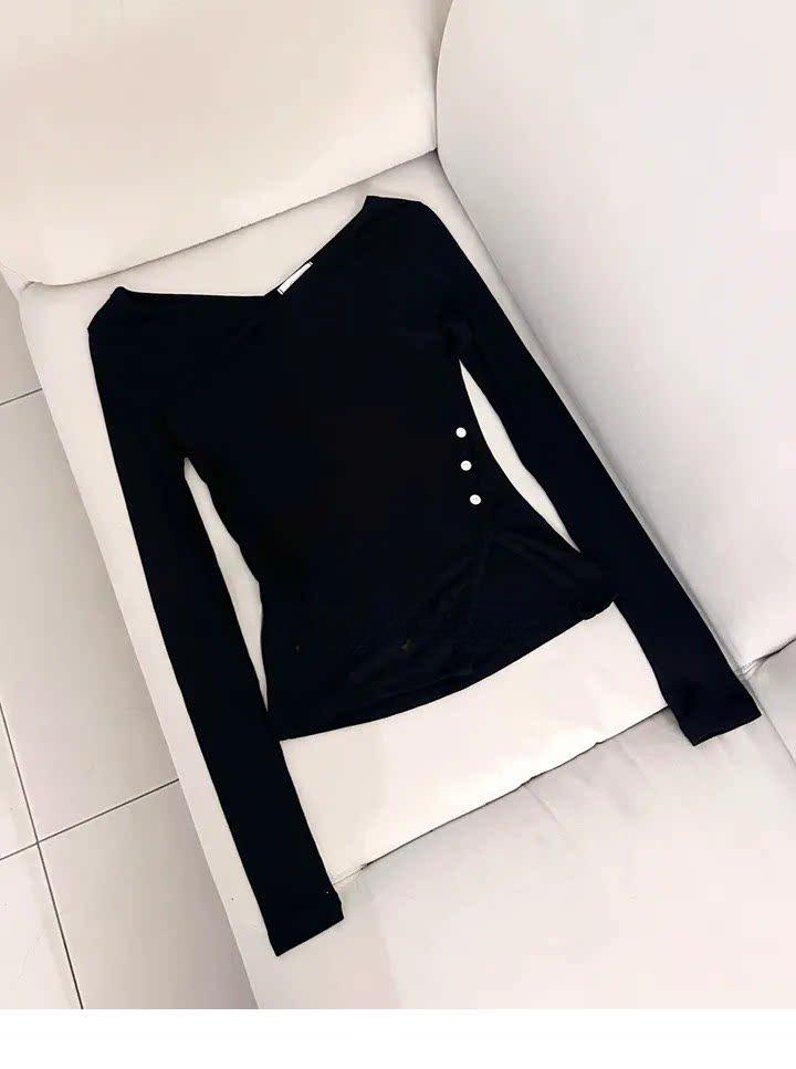 Korean Dongdaemun Slim V-Neck Long Sleeve T-Shirt - Versatile & Elegant Design