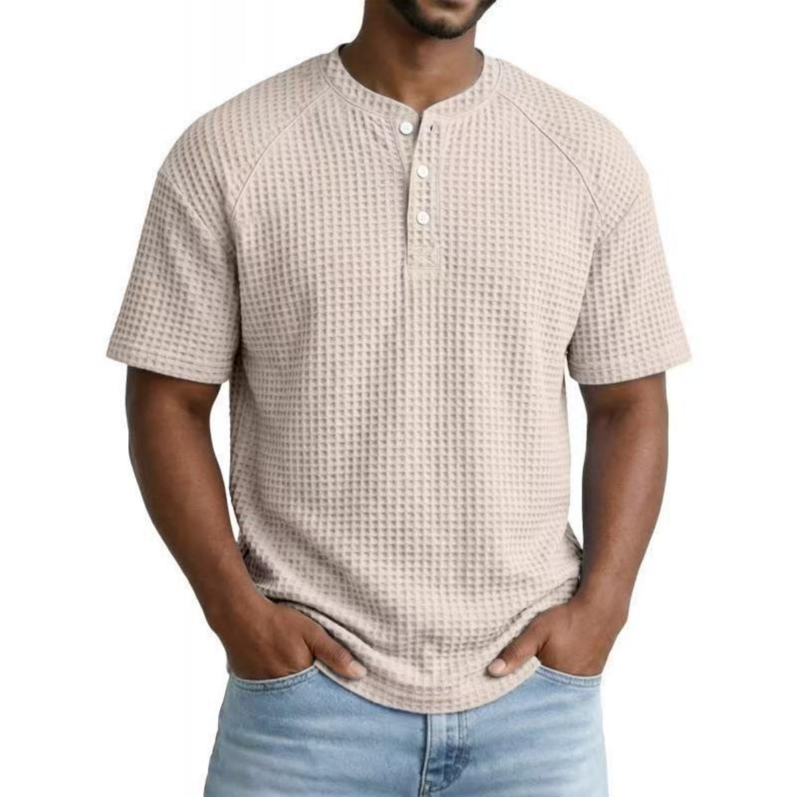 

Men Henley Short Sleeve Knit T Shirt Casual Raglan Button Front Crew Neck Soft Lightweight Top XXL бежевый