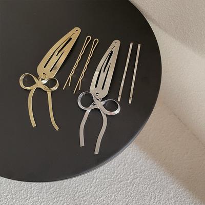 Metal Bow Pendant Hairpin Set Women'S Niche Versatile Temperament Bb Clip Bangs Clip Side Clip