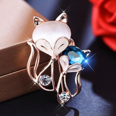 Flash Diamond Opal Fox Brooch Female Cute Ins Trendy Personality Temperament Versatile Anti-Light Pin Accessories