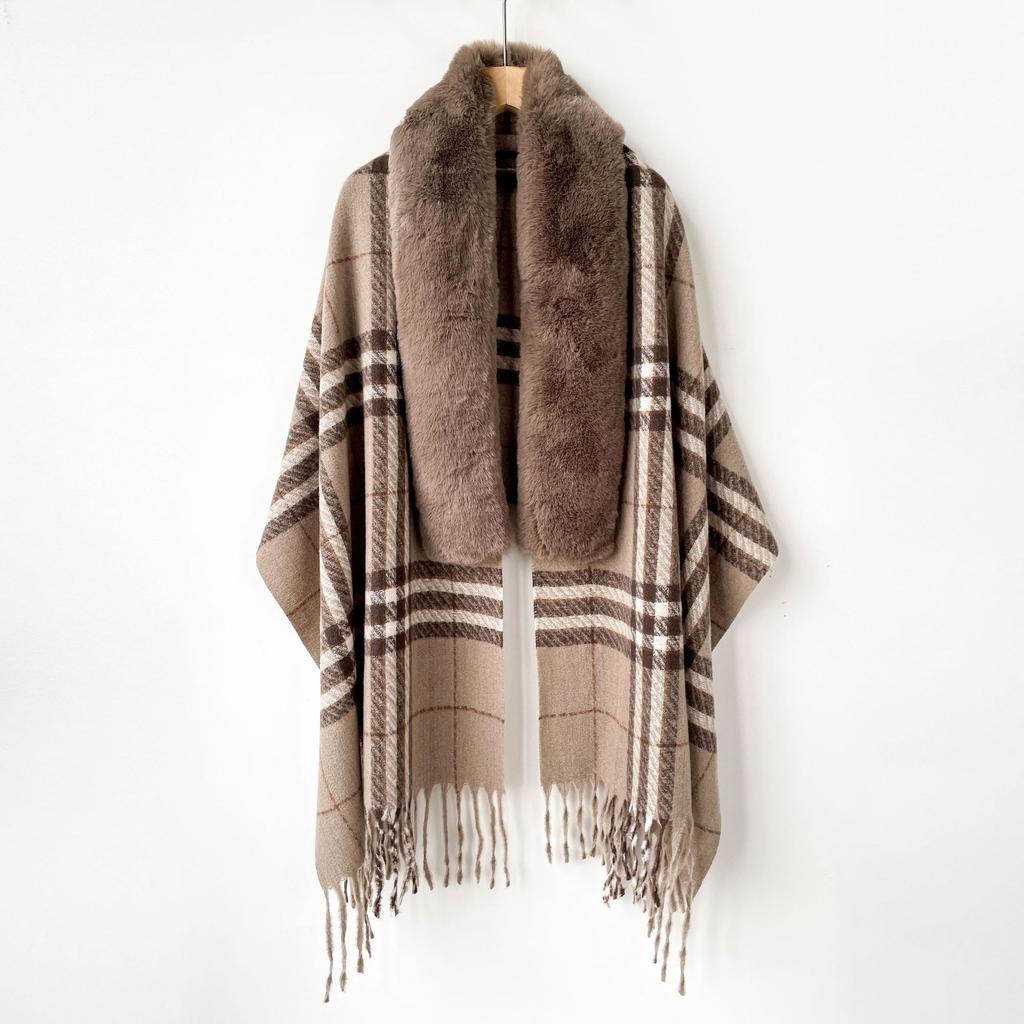 Autumn and winter solid color fox hair scarf women's imitation cashmere scarf high-end versatile winter warm shawl