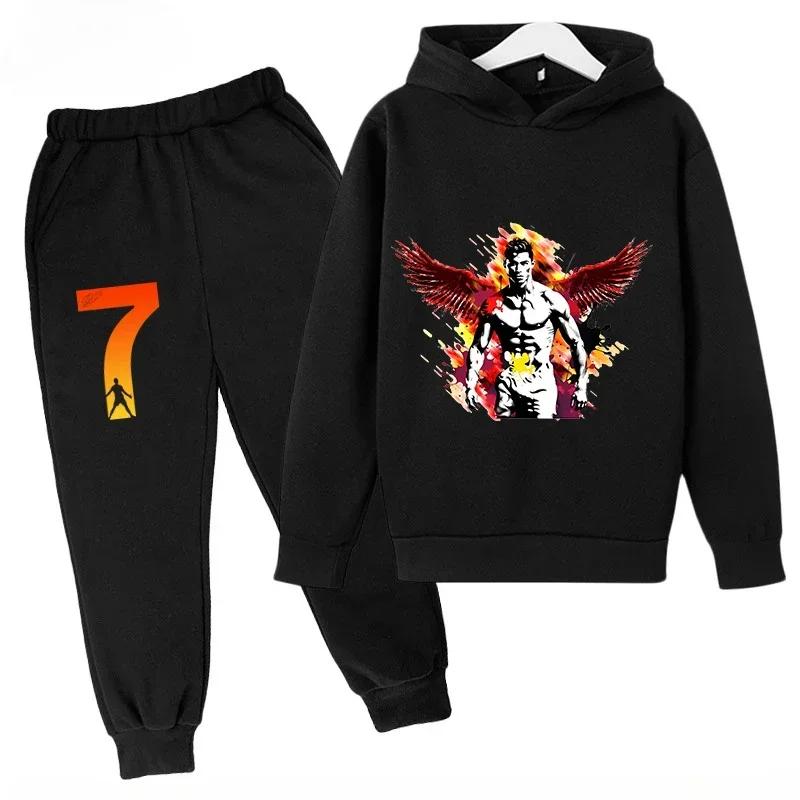 Set Bambino Autunno Primavera Cr7 3-12 Anni Felpa+Pantaloni Tuta Set 2 Pezzi Bambini Ragazzi Ragazze Tute Casual per Bambini