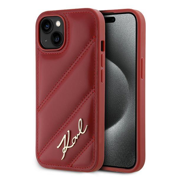 Karl Lagerfeld KLHCP15SPQDSMGR iPhone 15 / 14 / 13 6.1" Red/red Hardcase Diagonal Quilted Script