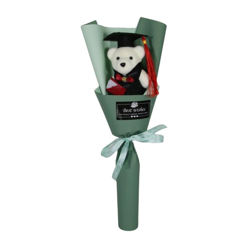 

Doctor Bear Bouquets Graduation Bouquets Handmade Artificial Bouquets with Bear for Student and Teacher Graduation Day зелений
