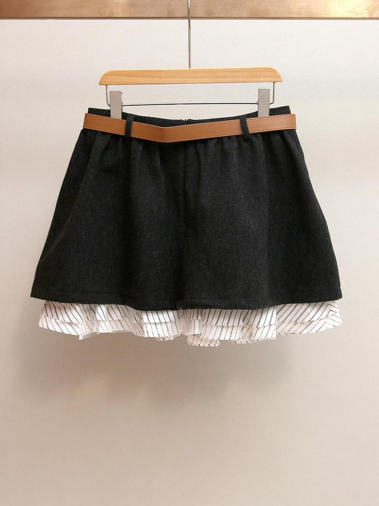 Autumn/Winter French Retro A-Line High-Waist Patchwork Skirt