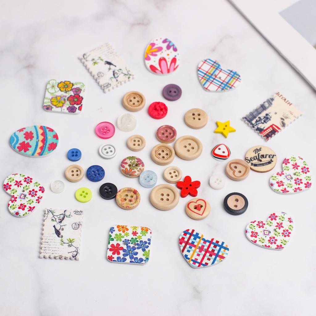 100Pcs Mix 2/4 Hole Circular Dotted Line Wooden Buttons Sewing Scrapbook Clothing Sweaters Handwork Home Diy Accessories Mix001