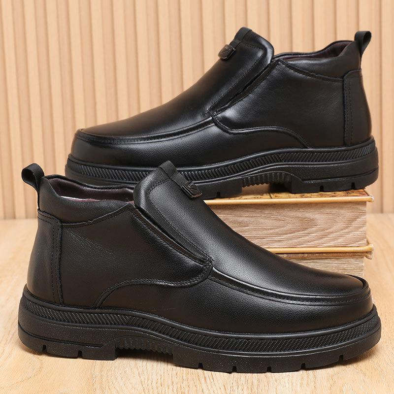 Wool men's shoes winter leather cotton shoes men's models fleece thickened outer wear platform dad shoes Northeast snow boots men