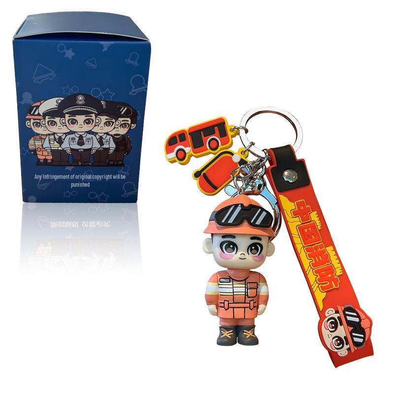 Cartoon Firefighter 3D Keychain Souvenir: Fire Safety Promotional Gift Pendant