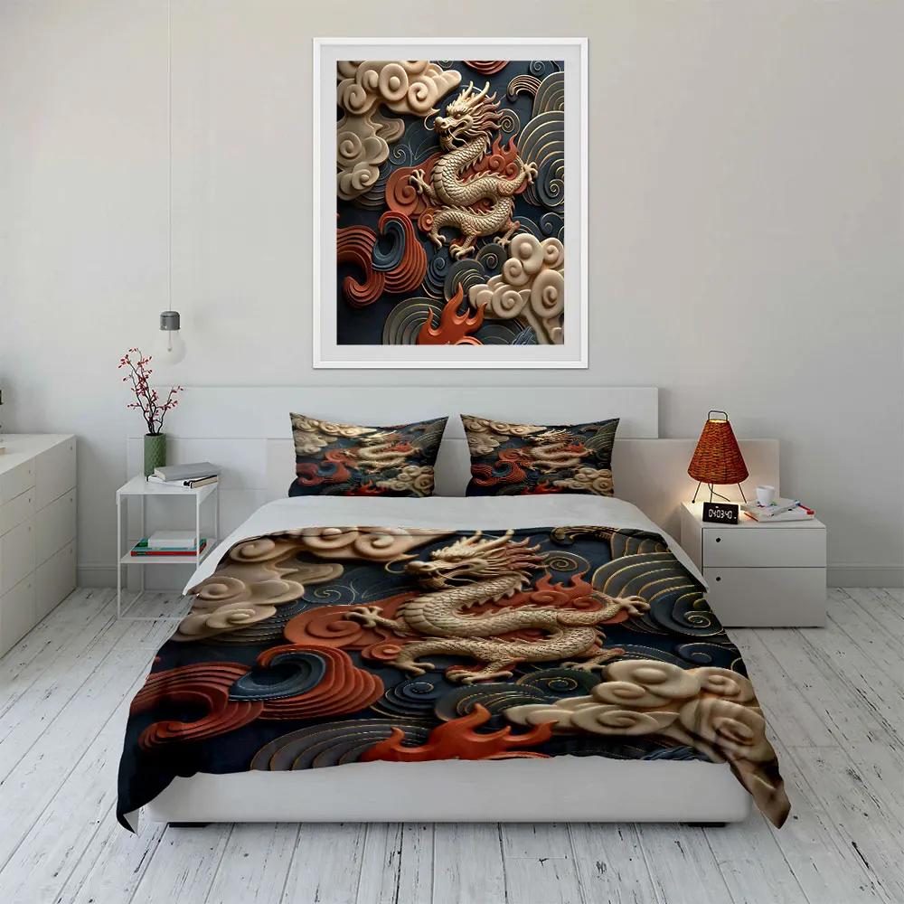 Dragon Art Decorative Set Soft Comfortable Duvet Cover Bedding Set Included 1*Duvet Cover & 2*Pillowcases Gift