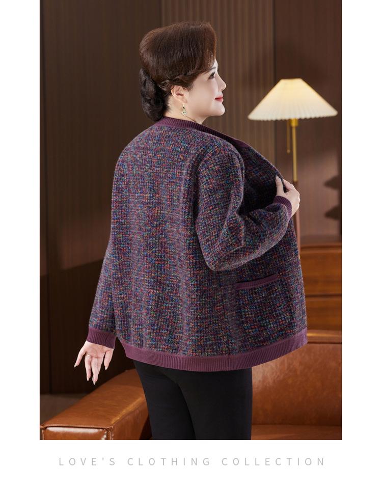 Grandma's Autumn Knitwear: Plus-Size Velvet Thick Cardigan for 70-80 Year Olds - Perfect for Fall & Winter.