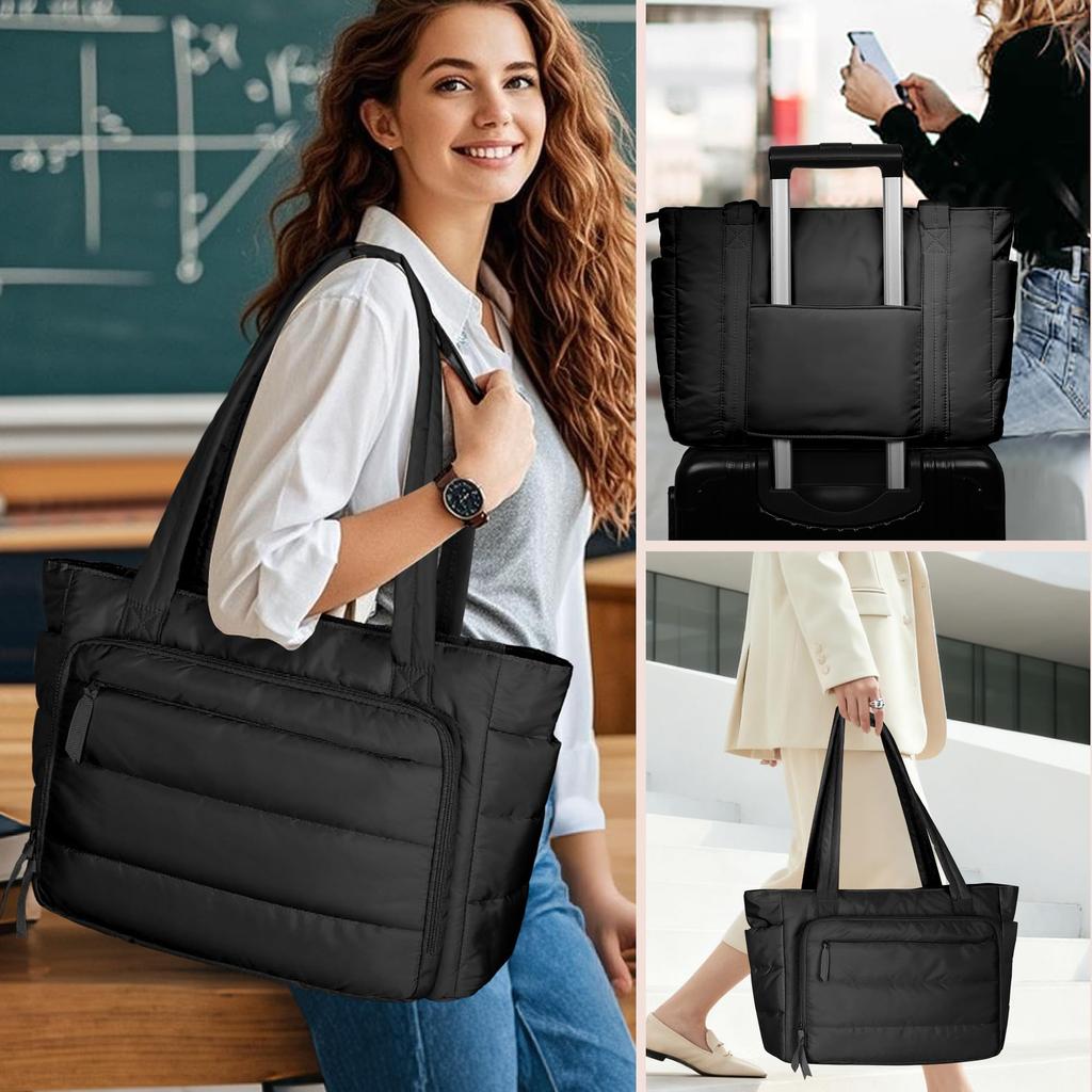 Yarwo Teacher Bag, Large Capacity, Visiting Bag, Laptop Storage, Lightweight, Perfect for Commuting, School, Travel, and Business, Black