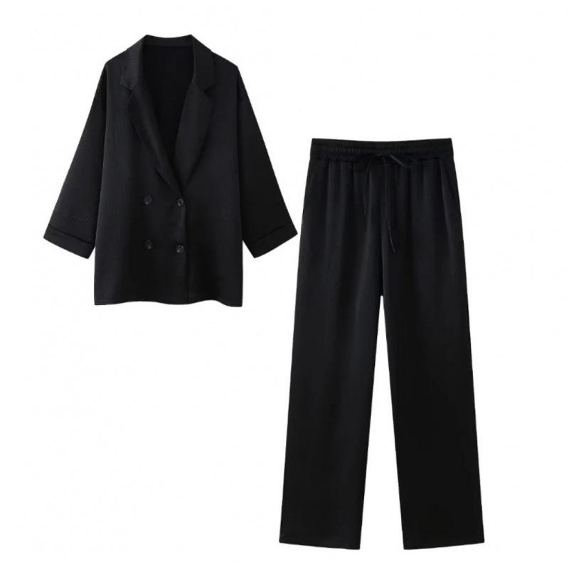 Europäisches und Amerikanisches Damen Freizeit-Blazer und Lange Hosen Set - Knitter-Stil