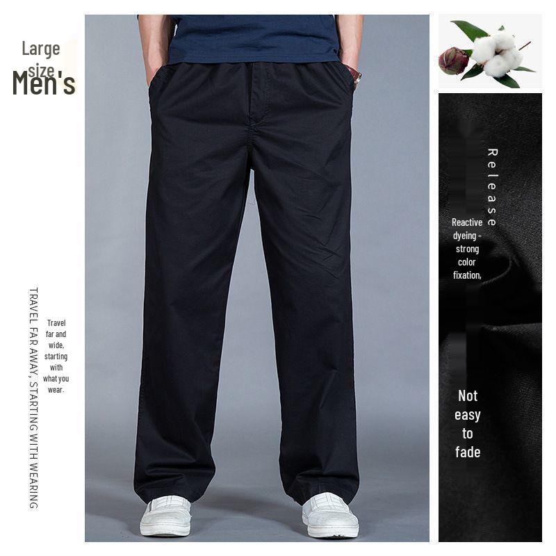 Men's Casual Multi-Pocket Cargo Pants - Spring/Autumn, Straight Leg, Plus Size, Solid Color