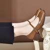 Middle Heel Shallow Mouth Single Shoes Women's 2025 New Spring and Autumn Square Head Thick Heel Small Leather Shoes Spring Soft Leather Mary Ja