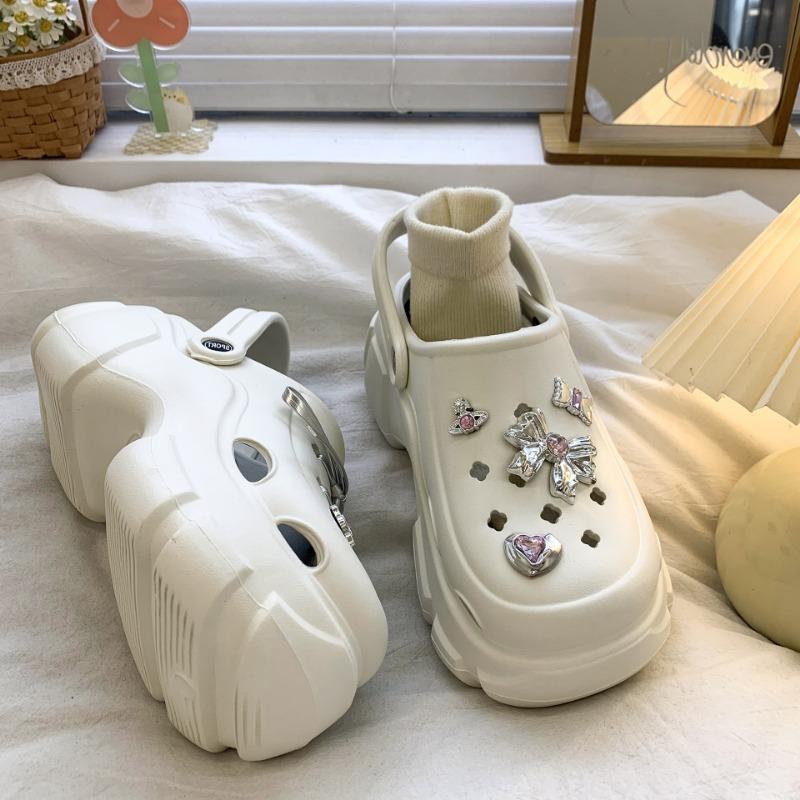 Fashion Cute DIY Bow Knot Fashion Clogs For Women Indoor Street Slippers Thick Sole Female Summer Shoes Soft EVA Girls Beach Sandals