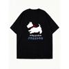 Oversized T Shirt Black Westie Dog With Red Bow Freedom Text Print Casual Streetwear For Women