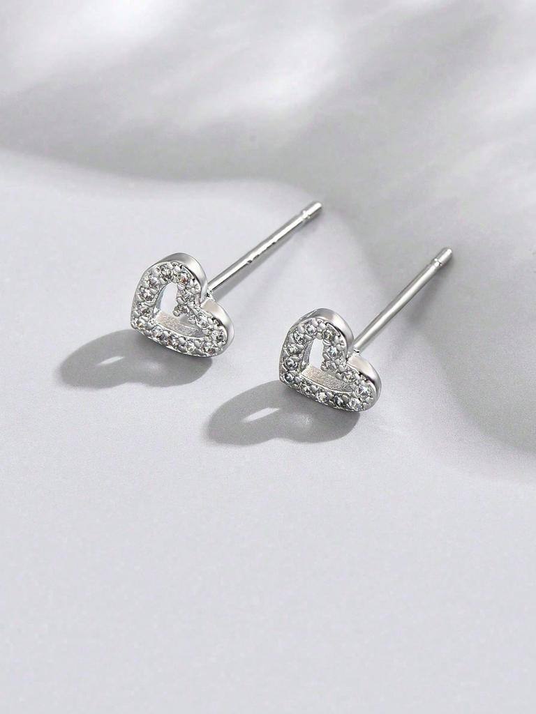 Cubic Zirconia Heart Design Stud Earrings Valentines
