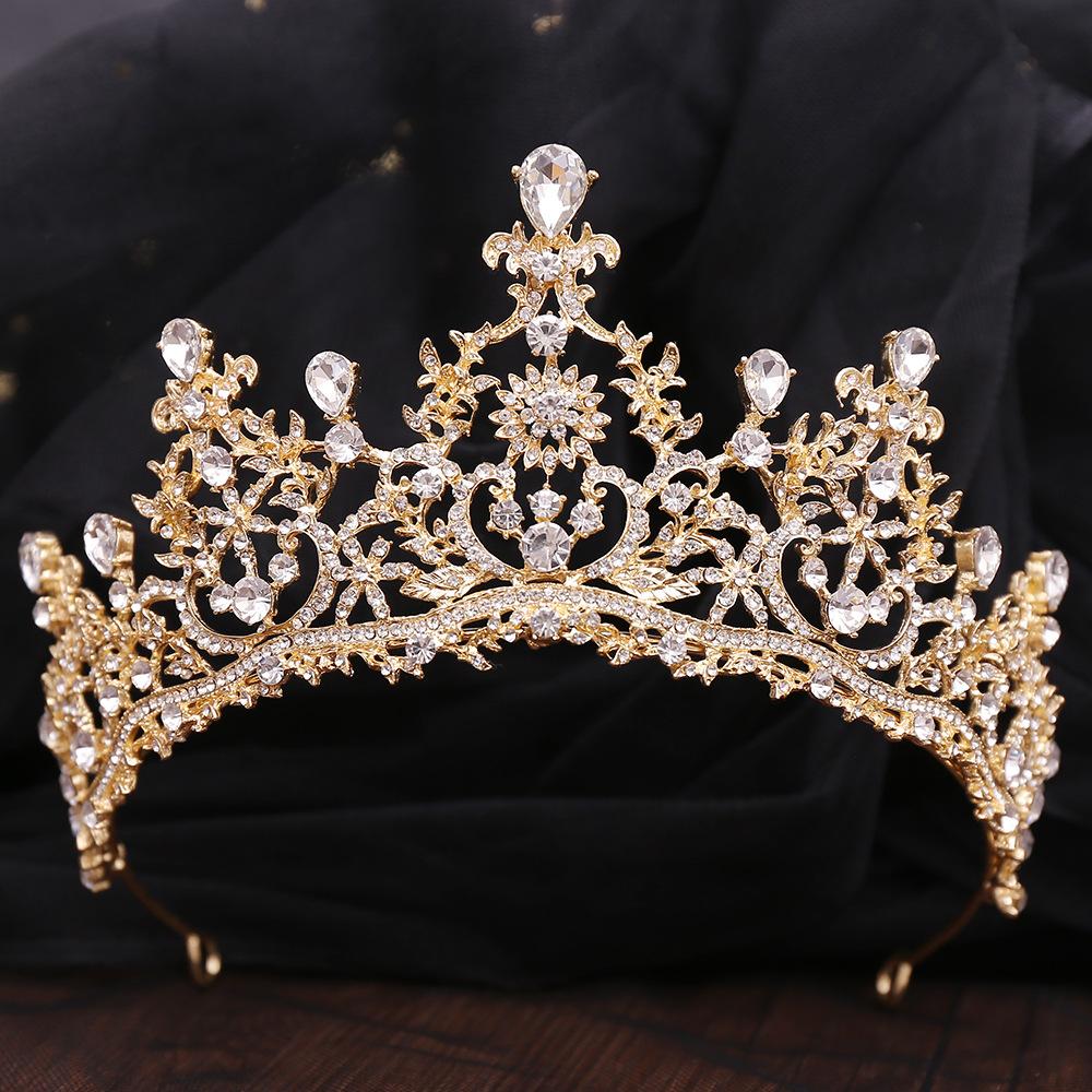DIEZI New Baroque Korean Gold Color Crown Hair Accessories Luxury Crystal Tiara For Women Wedding Headdress Bridal Hair Zircon