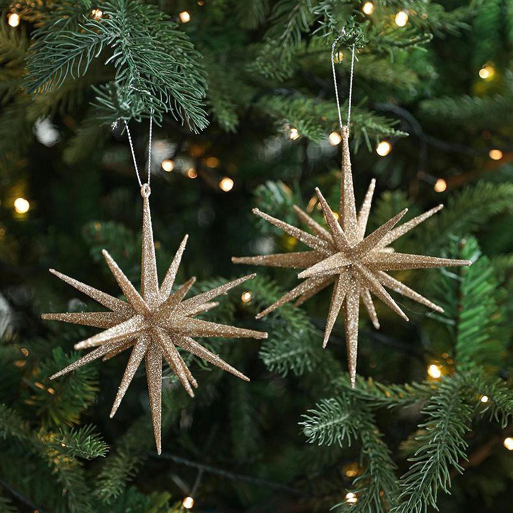 2 Pieces Christmas Tree Star Ornaments Three-dimensional Glitter Star Christmas Tree Ornaments Holiday Decoration