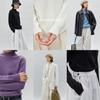 STILLWALKING Knit High Long Merino Solid Women's Sweater, Neck, Sleeve, 100% Wool, Simple, Color, Fall/Winter (JP, Alphabet, M, White)