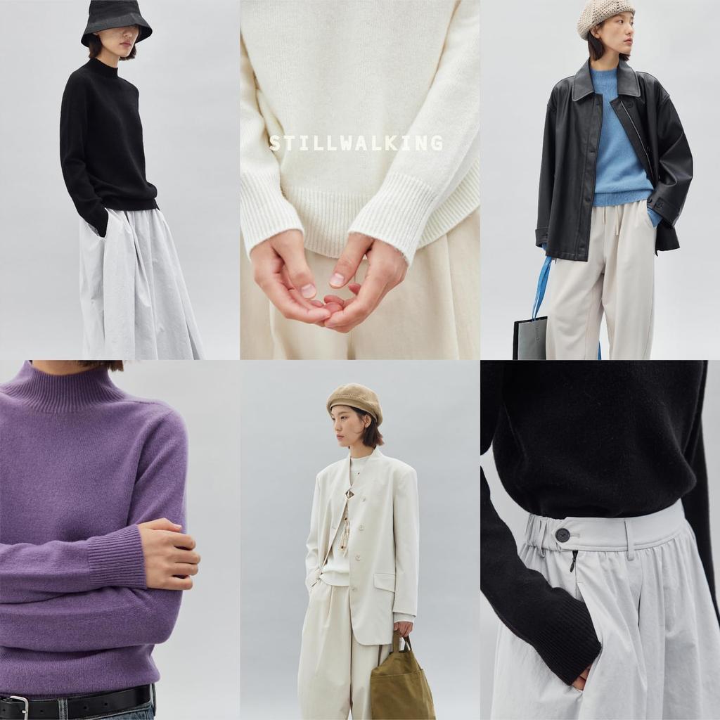 STILLWALKING Knit High Long Merino Solid Women's Sweater, Neck, Sleeve, 100% Wool, Simple, Color, Fall/Winter (JP, Alphabet, M, White)