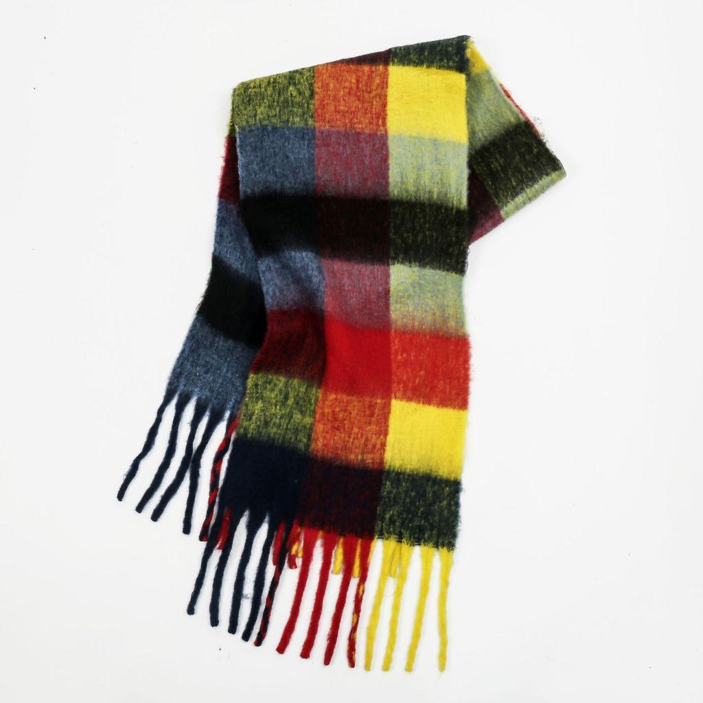Women's High-Grade Colorful Plaid Mohair Scarf - Thick, Warm, and Versatile for Winter