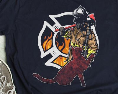 Firefighter Cat Shirt Cat Lover TShirt for Firefighters Cat Lover Gift Firefighter Cat Gift Cat Fireman T Shirt Firefighting and Cats