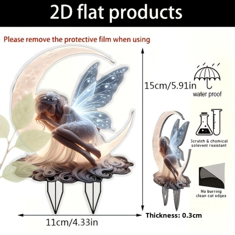 Moonlight Fairy, 2D Flat, Acrylic, Garden Pile Signage, Suitable for Courtyard, Lawn, Holiday Party Decoration, Garden, Christmas, Gifts