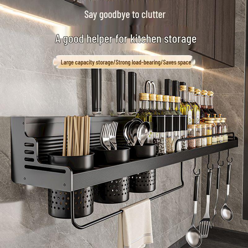 Punch-Free Aluminum Kitchen Wall Organizer: Multifunctional Rack for Utensils, Knives, Seasonings, and Chopsticks