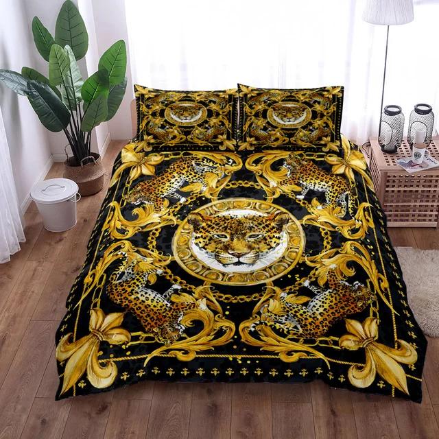 Luxury Baroque Pattern Bedding Set Golden Duvet Cover Set Twin Double Queen King Size Comforter Cover Set for Gift Bed Linen